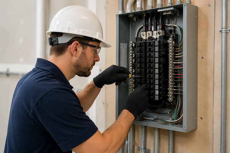 Licensed electrician upgrading a residential electrical panel in Mississauga