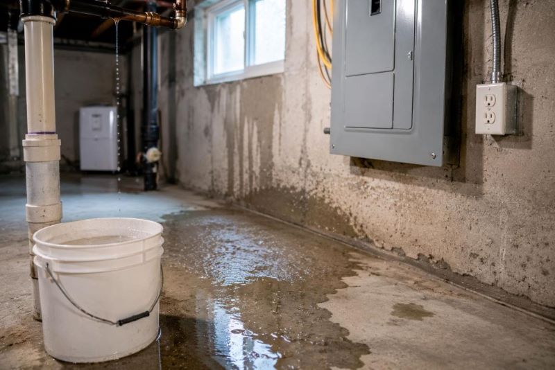 Water damage near electrical equipment in a home.